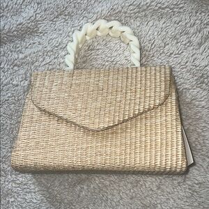 d’margeaux New York Tan and Cream Mini Bag Purse with Basket-Weave Design